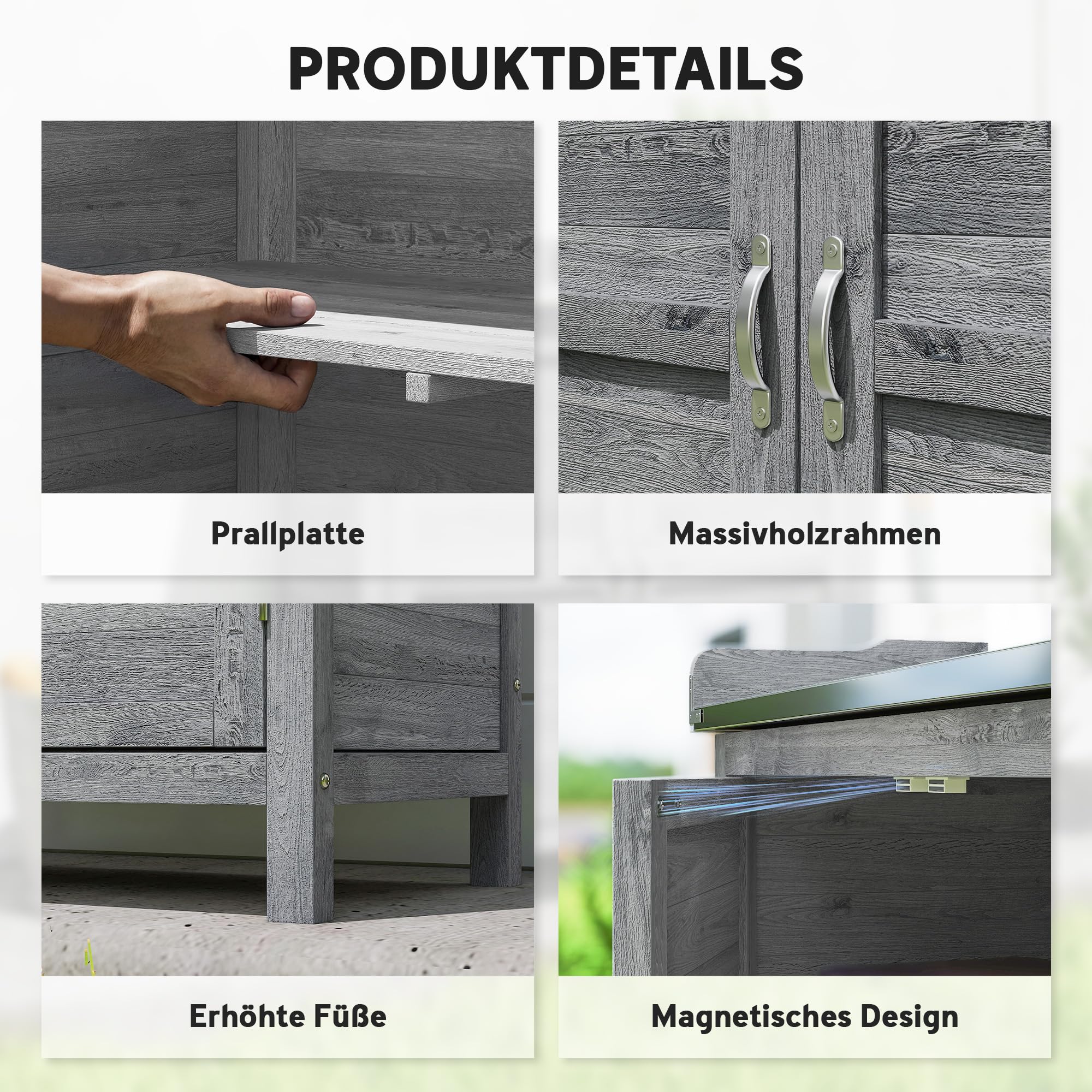 Outsunny Gartenschrank mit Pflanztisch, Holz Geräteschuppen, verzinkter Arbeitsplatte, wetterfest, 83 x 40 x 92cm Grau