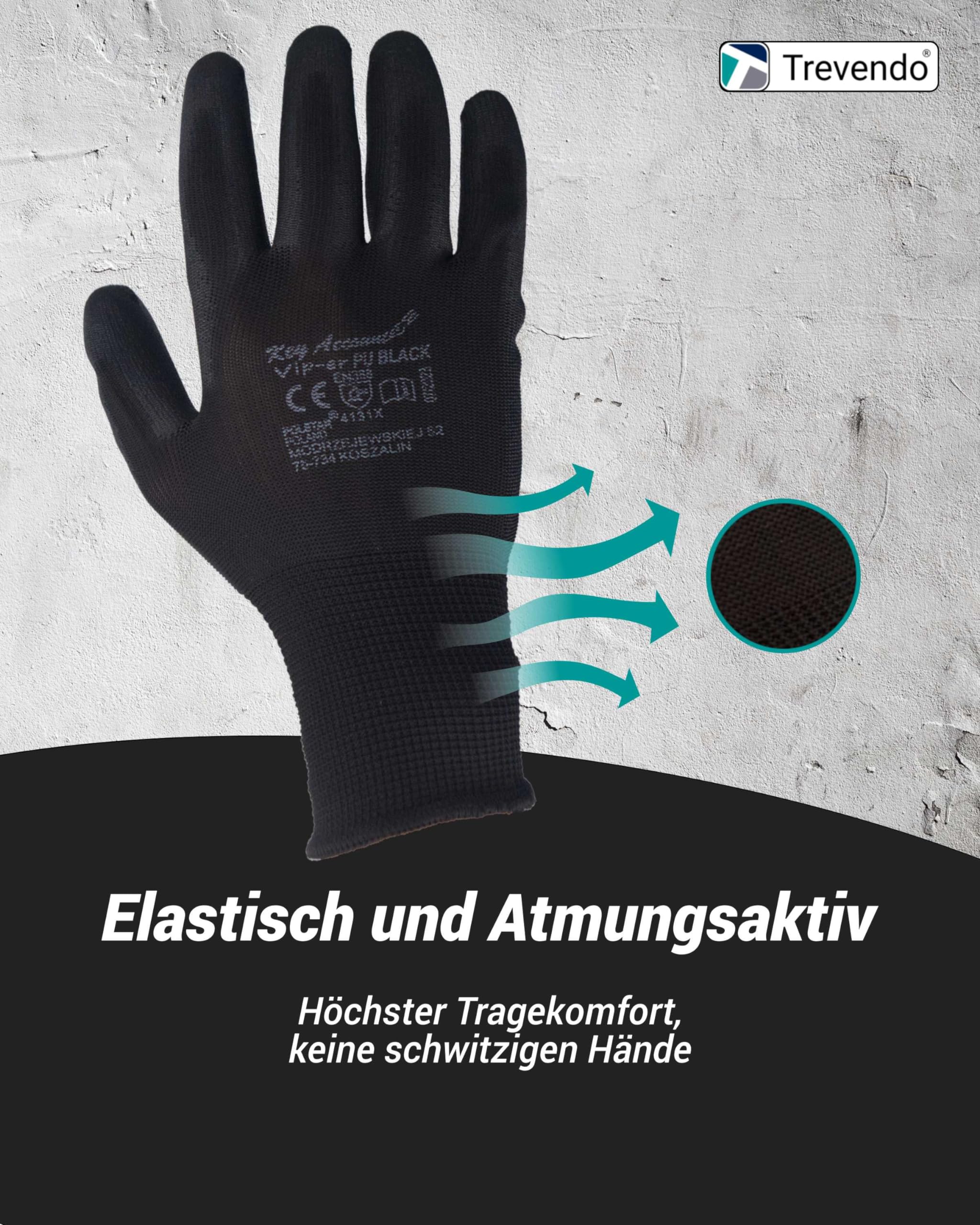 Trevendo PU-Arbeitshandschuhe mit Polyurethan-Beschichtung - Damen & Herren - Montage-, Garten-, Sicherheitshandschuhe für Heim und Garten - Zuverlässiger Schutz und Komfort, 72 Paar, Größe 10