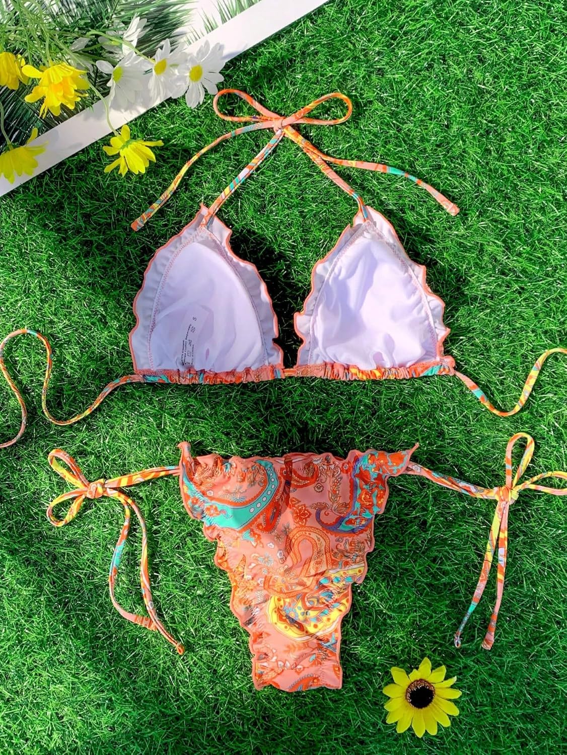 SweatyRocks Women's Triangle Bikini Swimsuit Paisley Print 2 Pieces Halter Bikini Sets Swimwear - Image 3