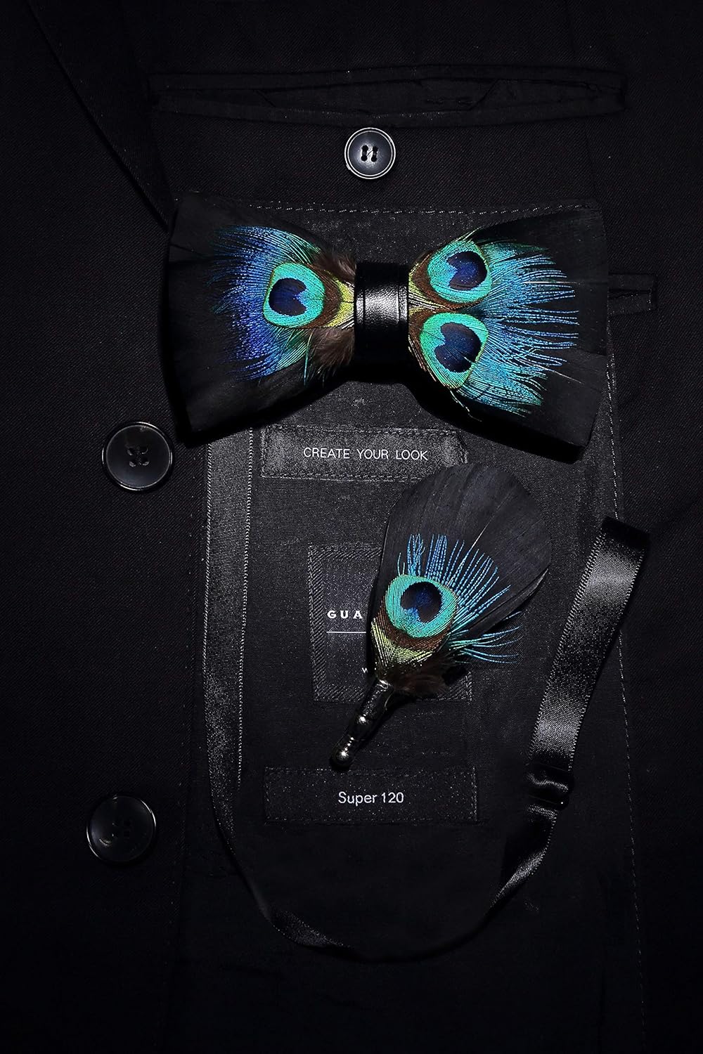 RBOCOTT Handmade Feather Pre-tied Bow tie and Brooch Sets for Men - Image 5
