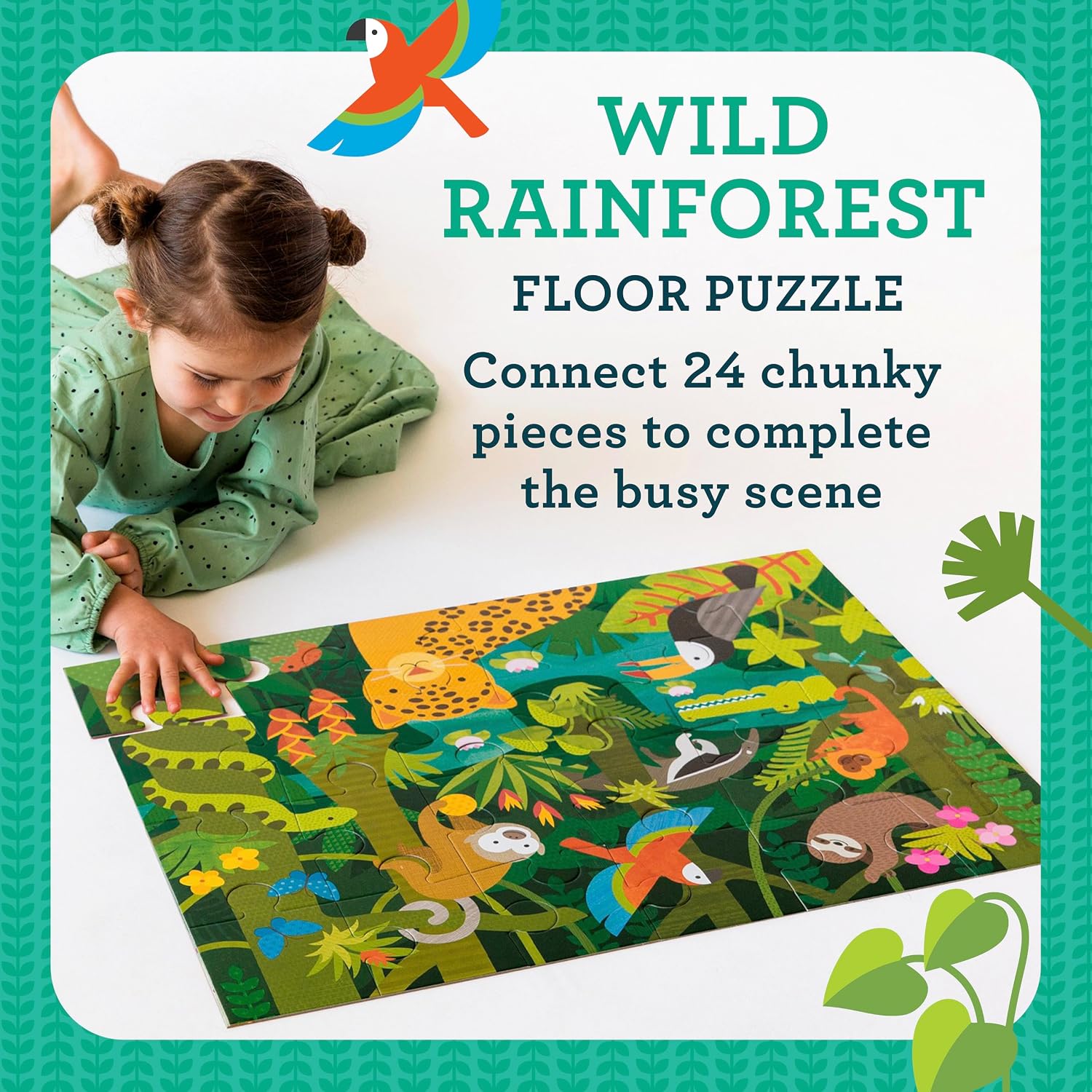 Petit Collage Floor Puzzle, Wild Rainforest, 24-Pieces – Large Puzzle for Kids, Completed Rainforest Puzzle Measures 18” x 24” – Makes a Great Gift Idea for Ages 3+
