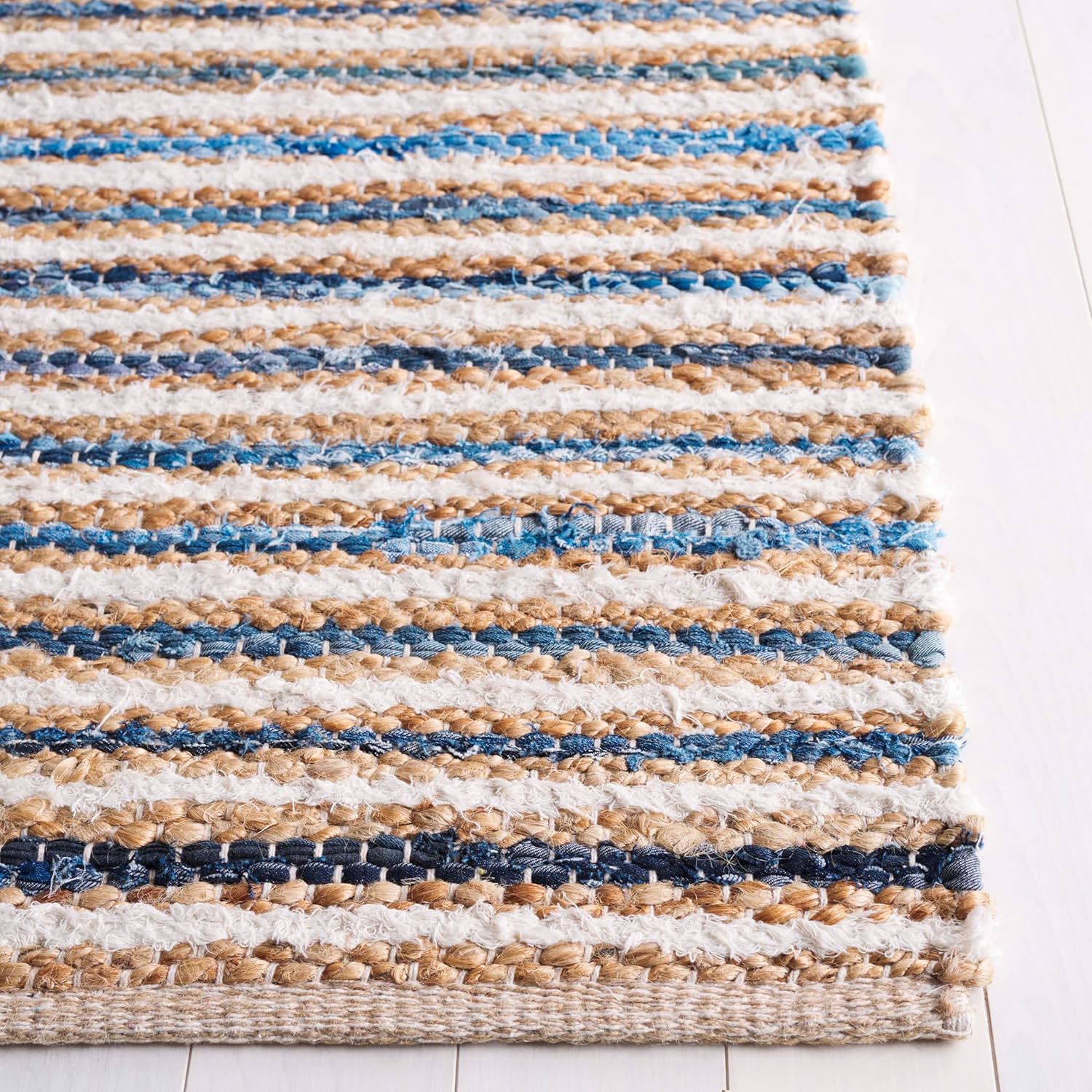 SAFAVIEH Area Rug 8x10 - Cape Cod Collection - Large - Natural & Blue, Geometric Design, Ideal for Living Room, Bedroom, Office, Dining Space (CAP151M)