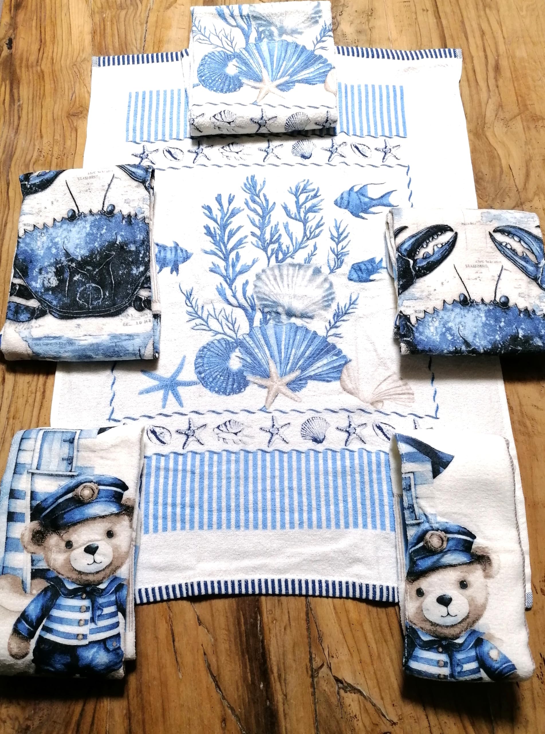 NOVITA!!!! Strofinacci in Spugna di COTONE 100% COUNTRI Fantasia MARE pezzi 6 mis.50x70cm.CON PASSANTE FACILE da APPENDERE !!!!