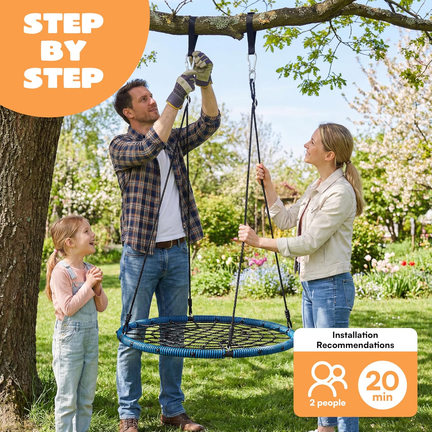 SYNCFUN 40 Inch Spider Web Saucer Swing, 750lbs Heavy Duty Tree Swings for Kids Outdoor, Net Swing for Backyard & Playground, Easy Assembly