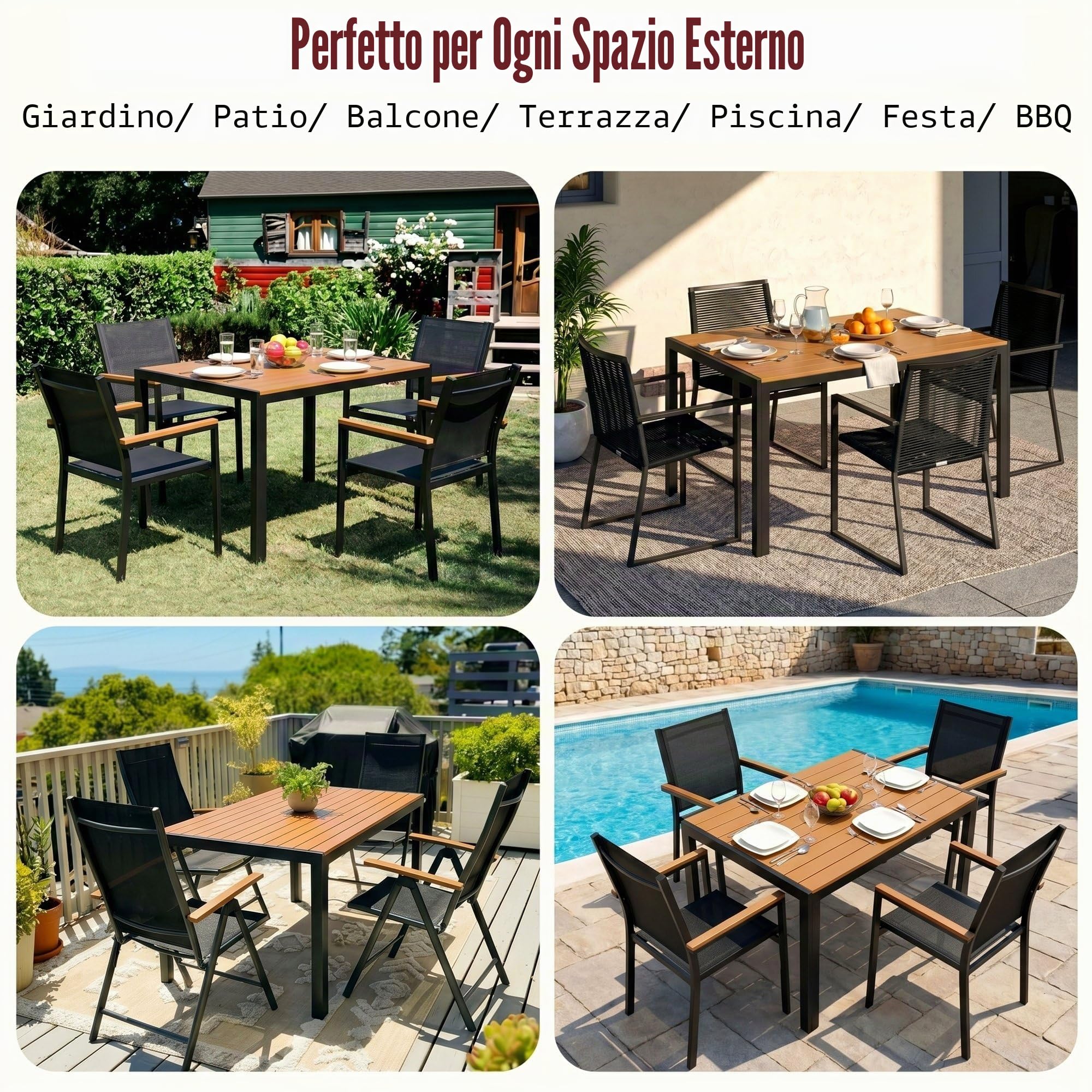 LIFERUN Tavolo da Giardino Moderno in WPC 110 x 70 cm, Tavolo da Pranzo per Esterno per 4-6 Persone, Tavolo da Balcone Salvaspazio in Alluminio, Design Effetto Legno,Marrone Teak