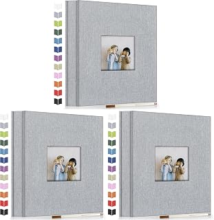 Artfeel Photo Album Self Adhesive Scrapbook Album for 3x5 4x6 5x7 8x10 Pictures,40 Pages Linen Cover with Display Window DIY Photo Book,Ideal Gifts for Family Travel Wedding Baby (Pack of 3)