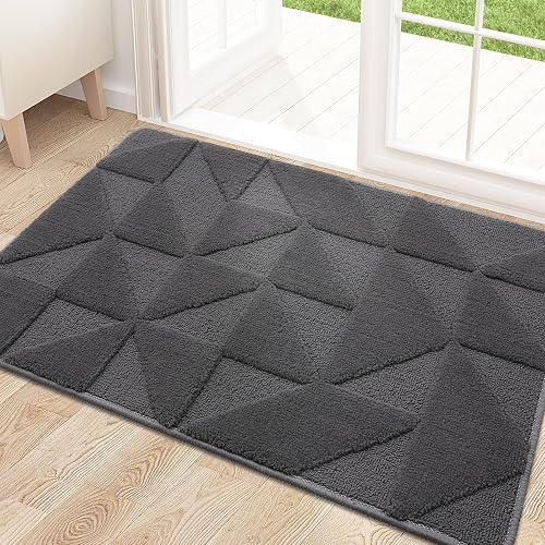 OLANLY Door Mats Indoor, Non-Slip, Absorbent, Dirt Resist, Entrance Washable Mat, Low-Profile Inside Entry Doormat for Entryway (32x20 inches, Dark Grey)