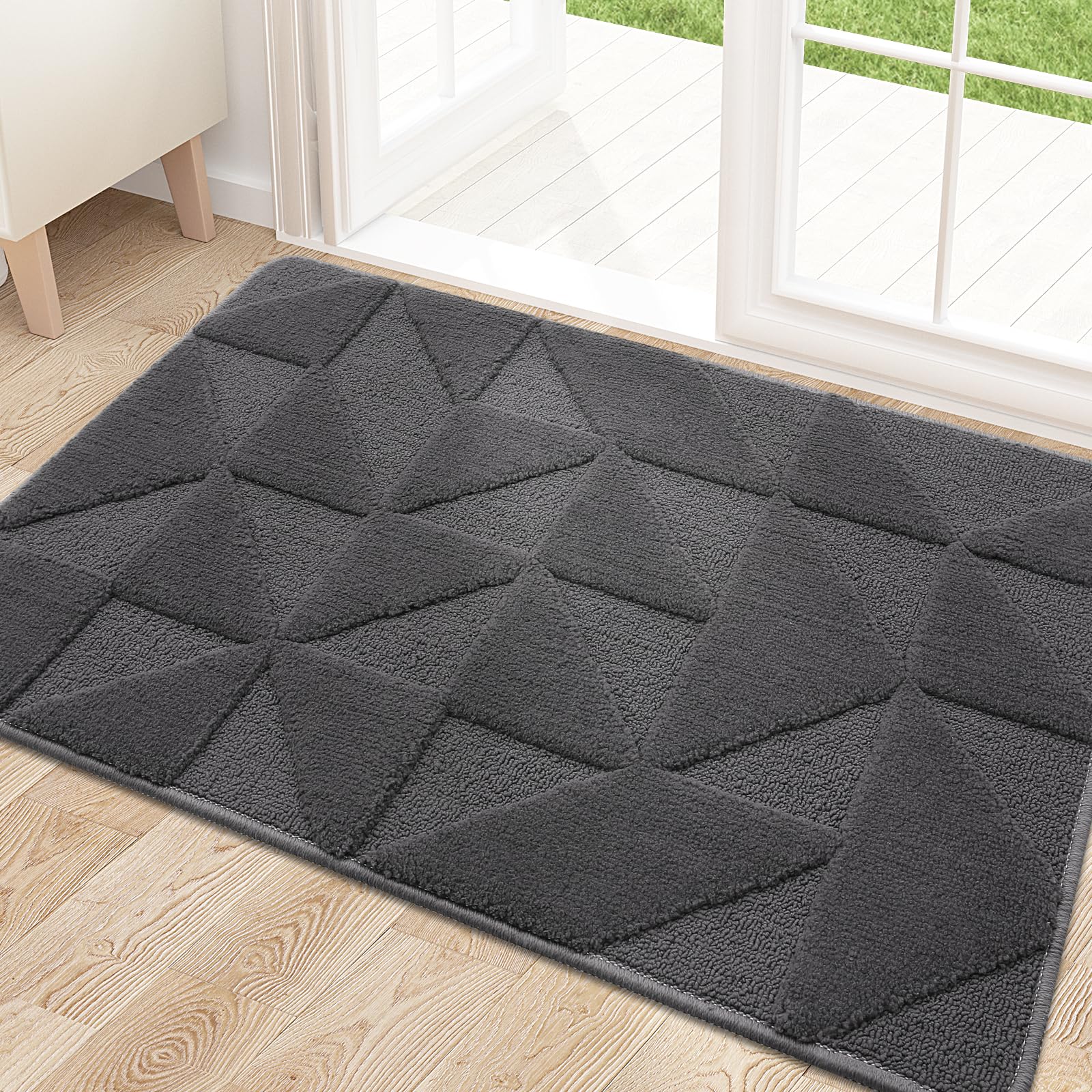 OLANLY Door Mats Indoor, Non-Slip, Absorbent, Dirt Resist, Entrance Washable Mat, Low-Profile Inside Entry Doormat for Entryway (30x17 inches, Dark
