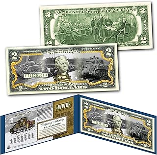 Merrick Mint M4 Sherman Tank - World War II Uncirculated Two Dollar Bill Special Edition Collectible Display Holder and Certificate of Authenticity