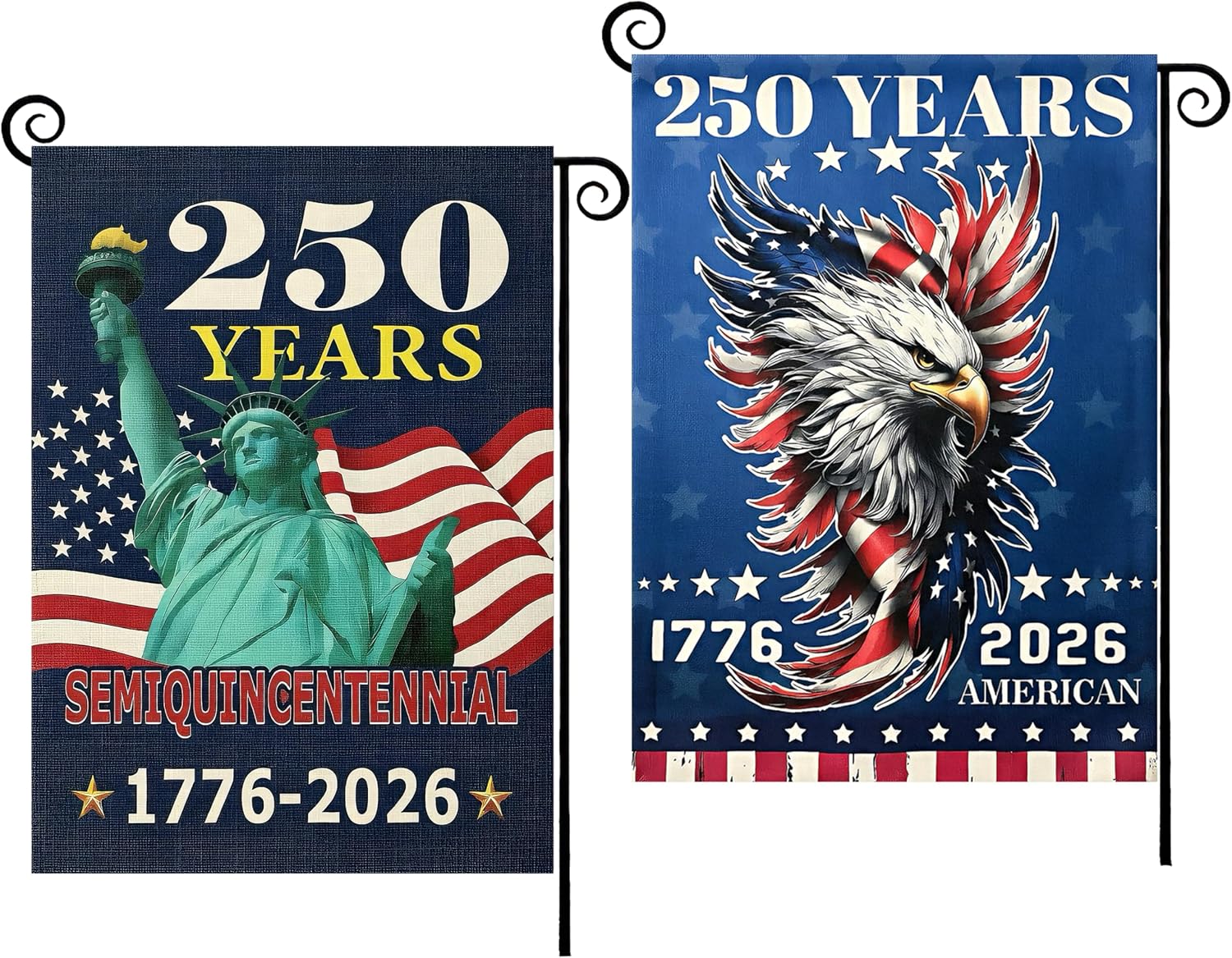 2PCS 250th Anniversary American Garden Flag,July 4th Independence Day Patriotic Banner,Double-Sided Waterproof 1776-2026 Commemorative Flags