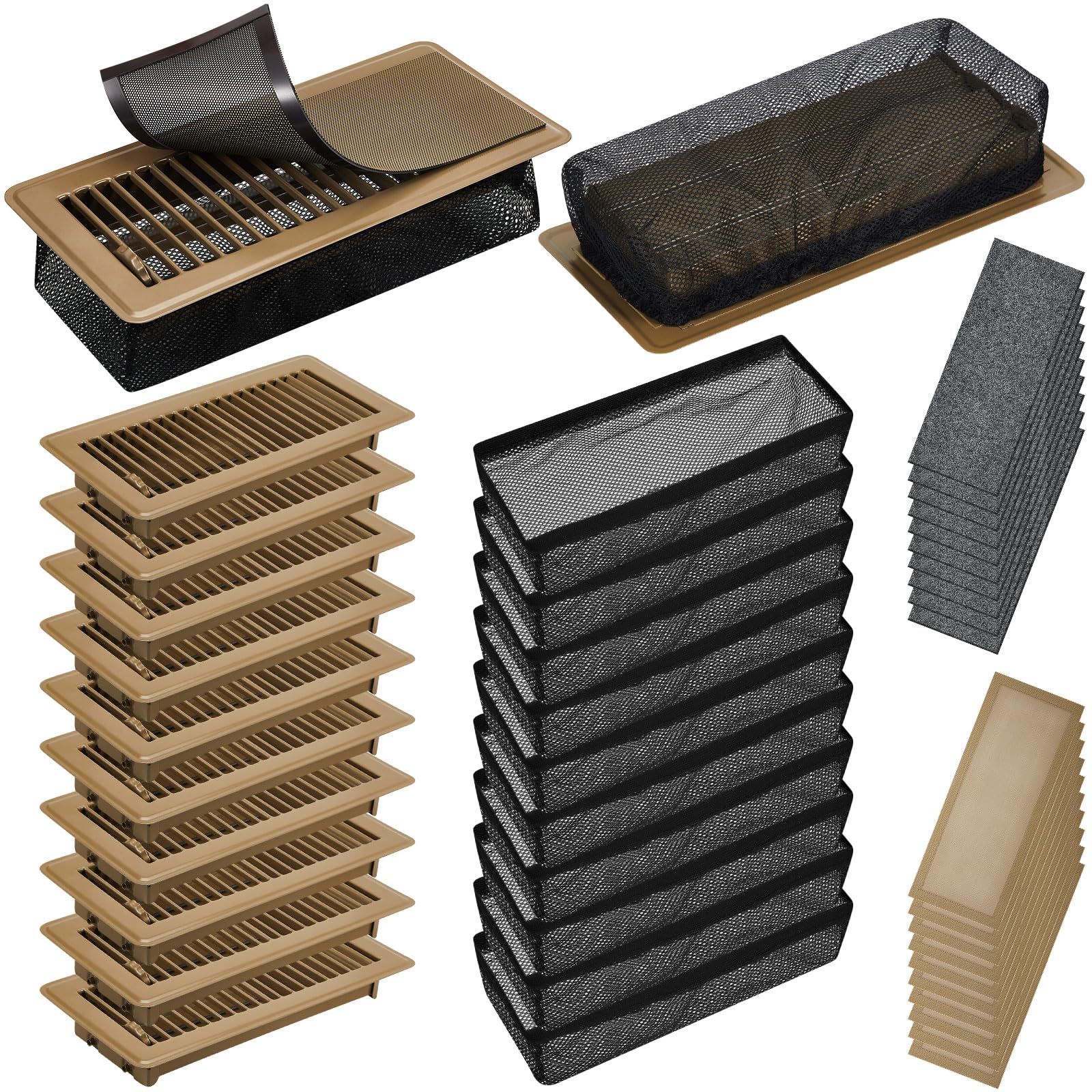 Zonon 40 Pcs Floor Register Set Include Metal Floor Vent Magnetic Air Vent Covers Floor Register Cover Traps Vent Screen Mesh Air Vent Filters for Wall Ceiling Floor(Brown, 4" x 10")