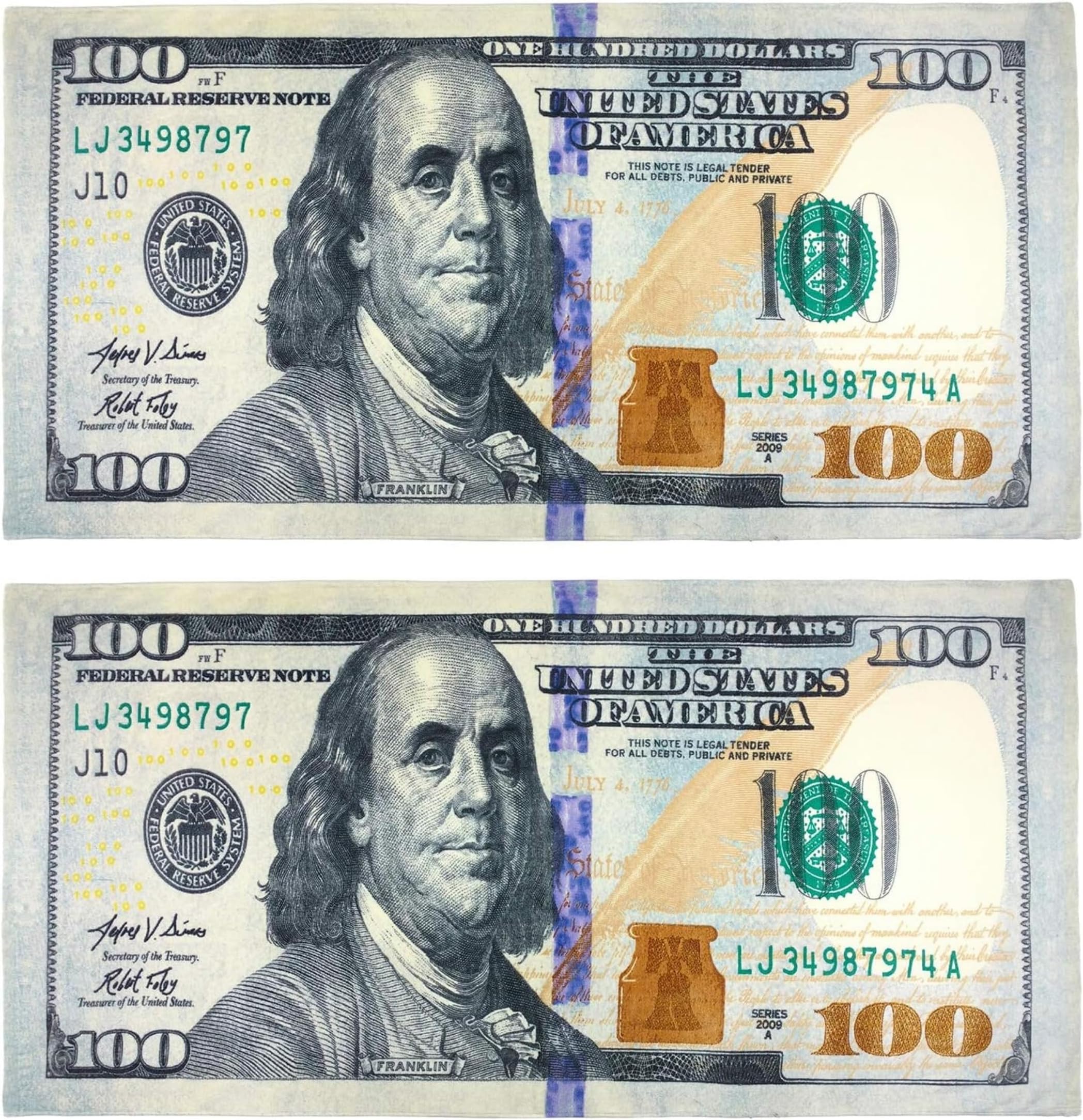 New 100 Dollar Bill Printed Beach Towel (106028) - 2 Pack Set
