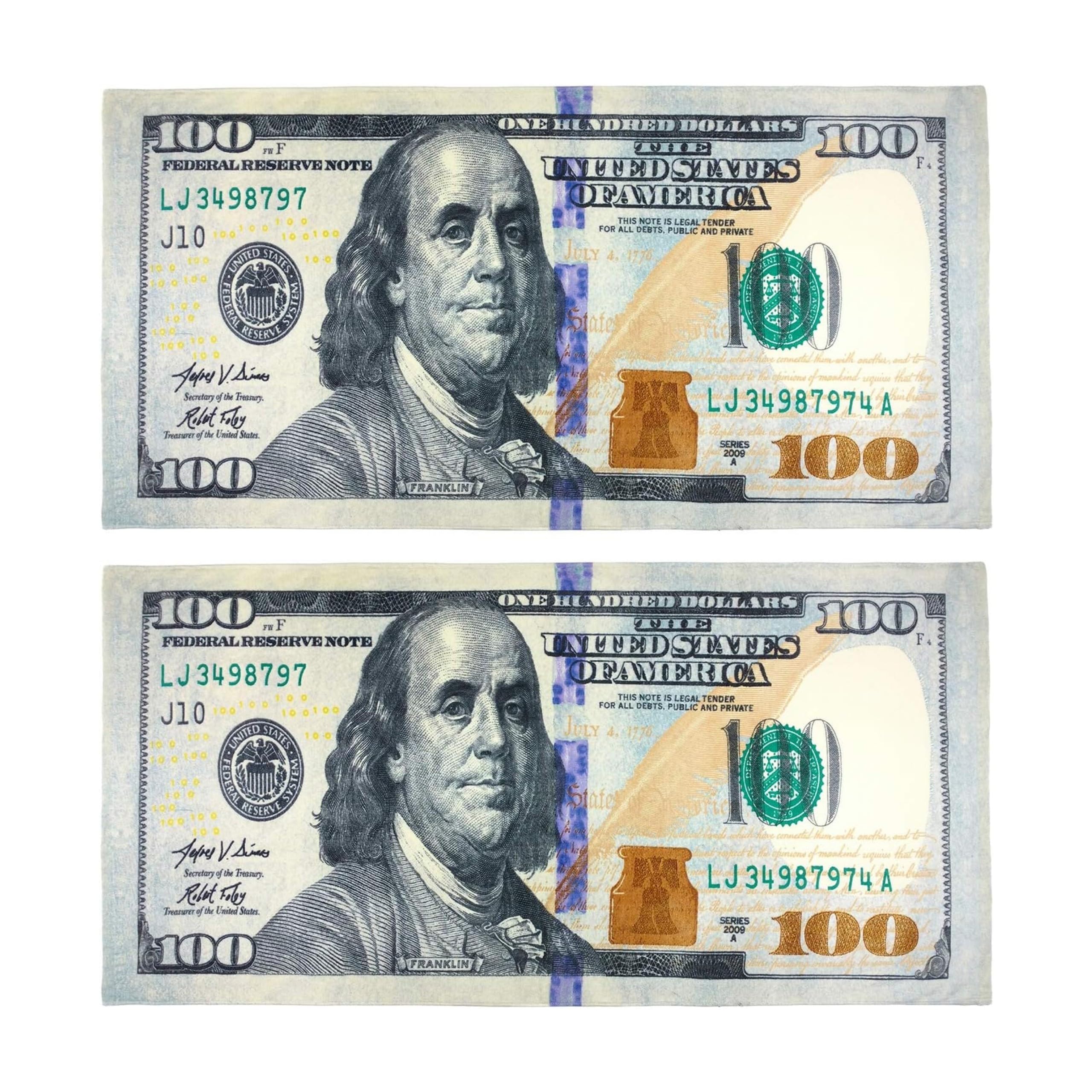 New 100 Dollar Bill Printed Beach Towel (106028) - 2 Pack Set