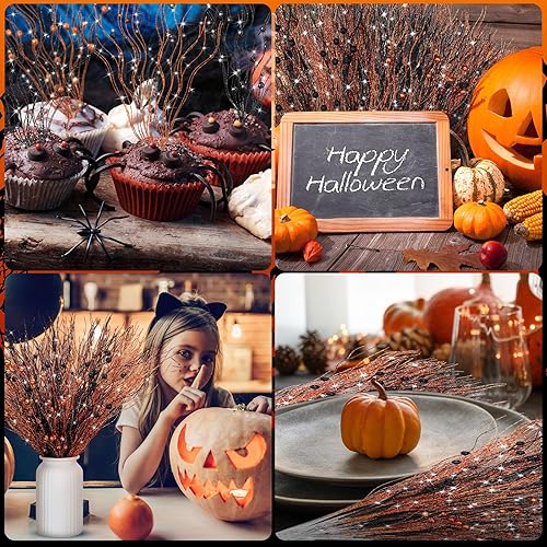 Miniatura 7 de Giegxin Paquete de 16 tallos de bayas artificiales con purpurina para Navidad, 17 pulgadas de otoño y Acción de Gracias, ramas para jarrones,