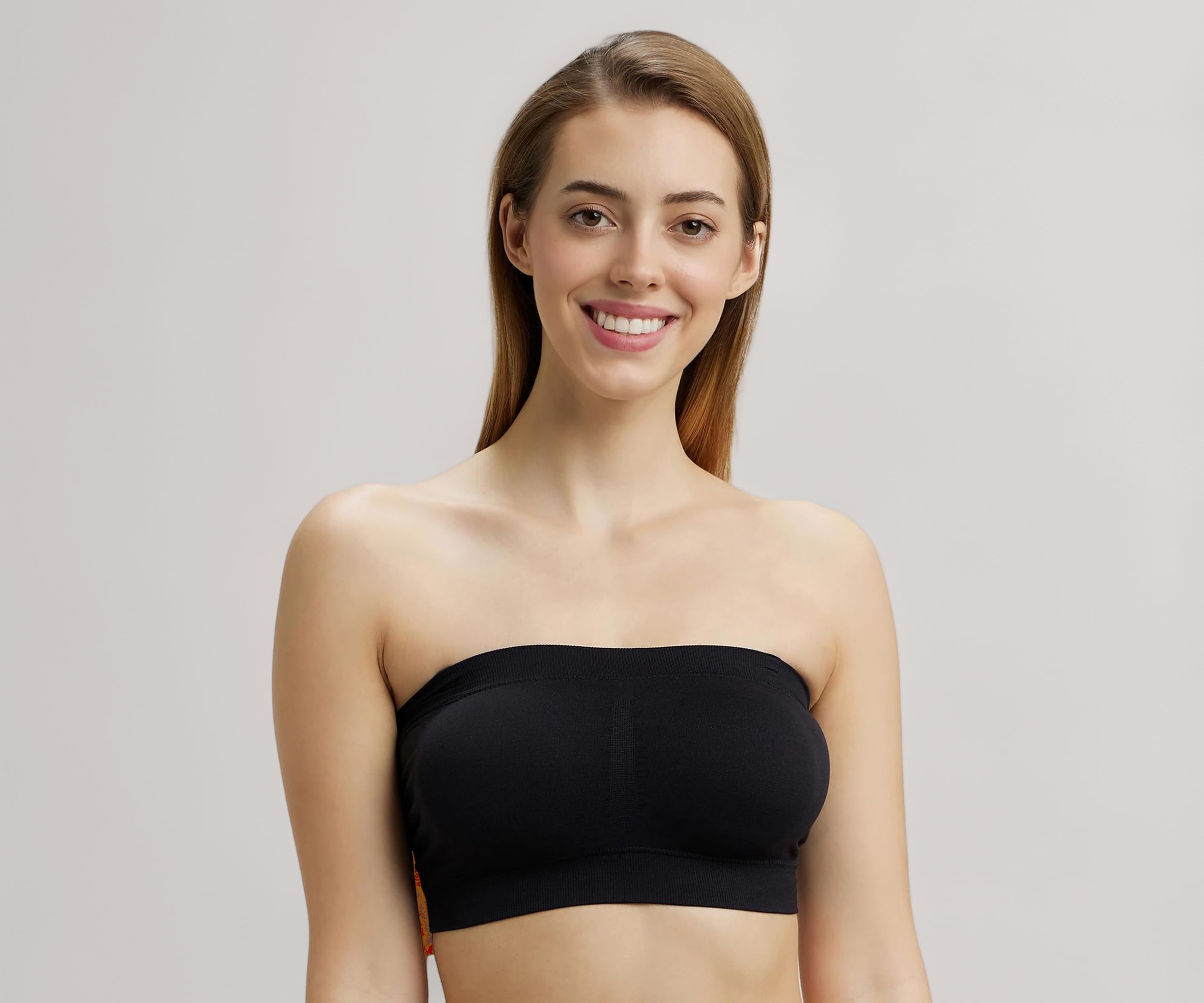 1545 Women's Wirefree Padded Micro Touch Nylon Elastane Stretch Full Coverage Bandeau Bra with Removeable Pads and Detachable Transparent Straps