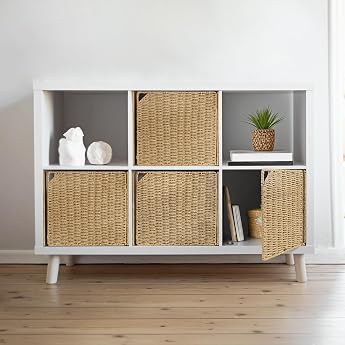 AELS Hand Woven Natural Fiber Doors for Cube Shelves 13 Inch 4 Pack Boho Straw Shelf Cover for Bookshelf and Open Bookcase Rustic Farmhouse Home Decor Fit IKEA