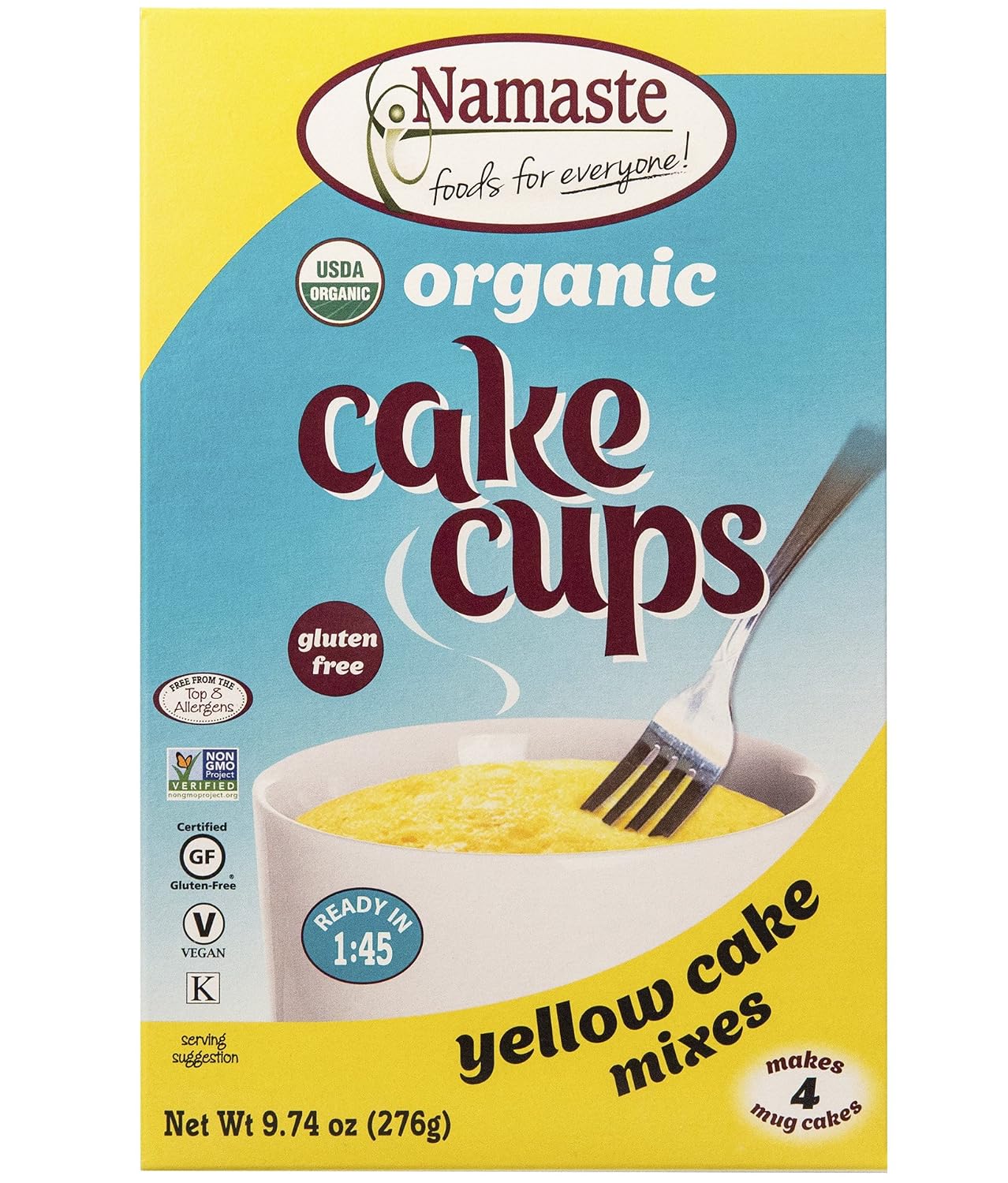 Namaste Foods Organic Gluten Free Cake Cup, Yellow, 9.74 Ounce, 4 Individual Pouches – Allergen Free
