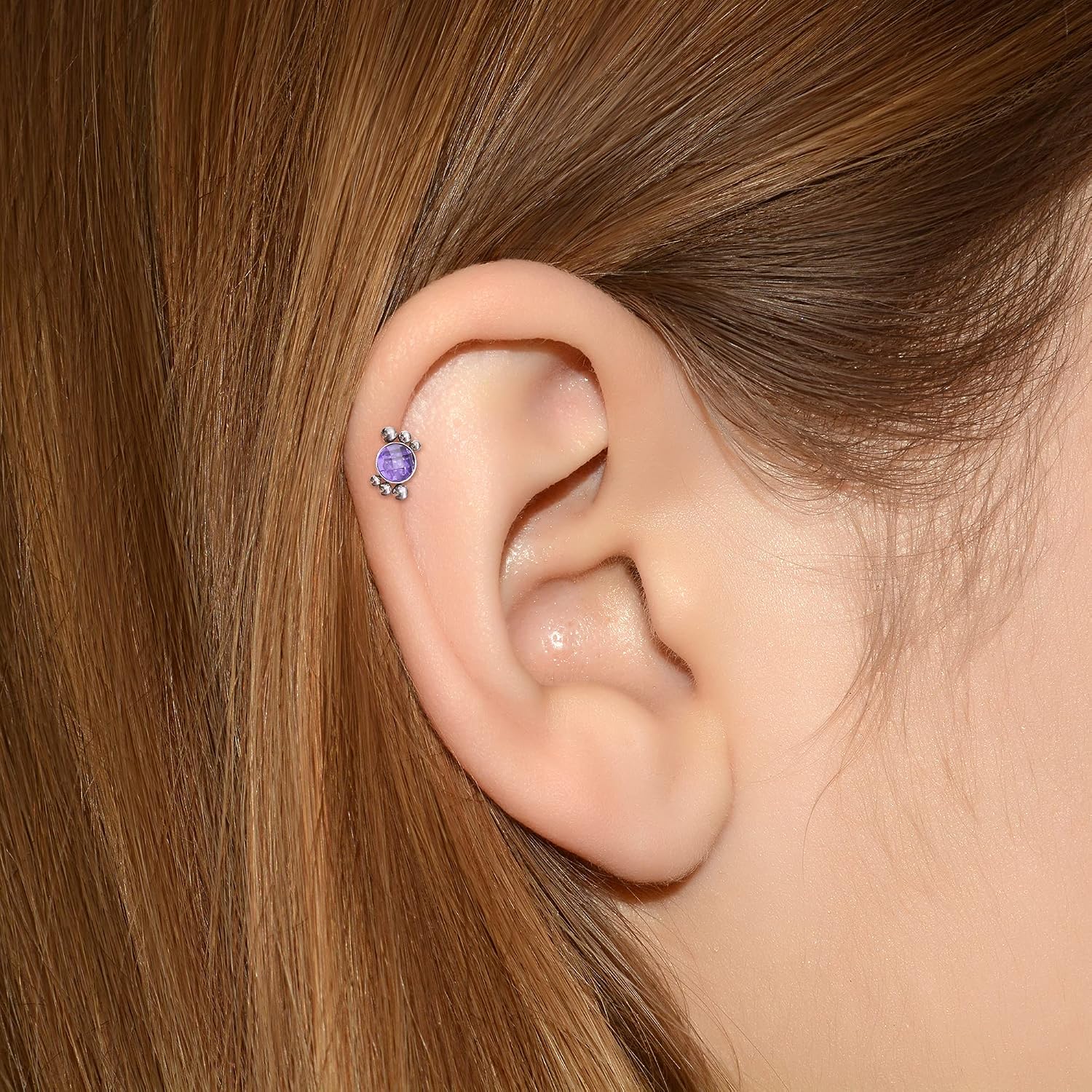 "Cartilage Stud - Titanium Cartilage Barbell, Crescent Moon Cartilage Earring"
