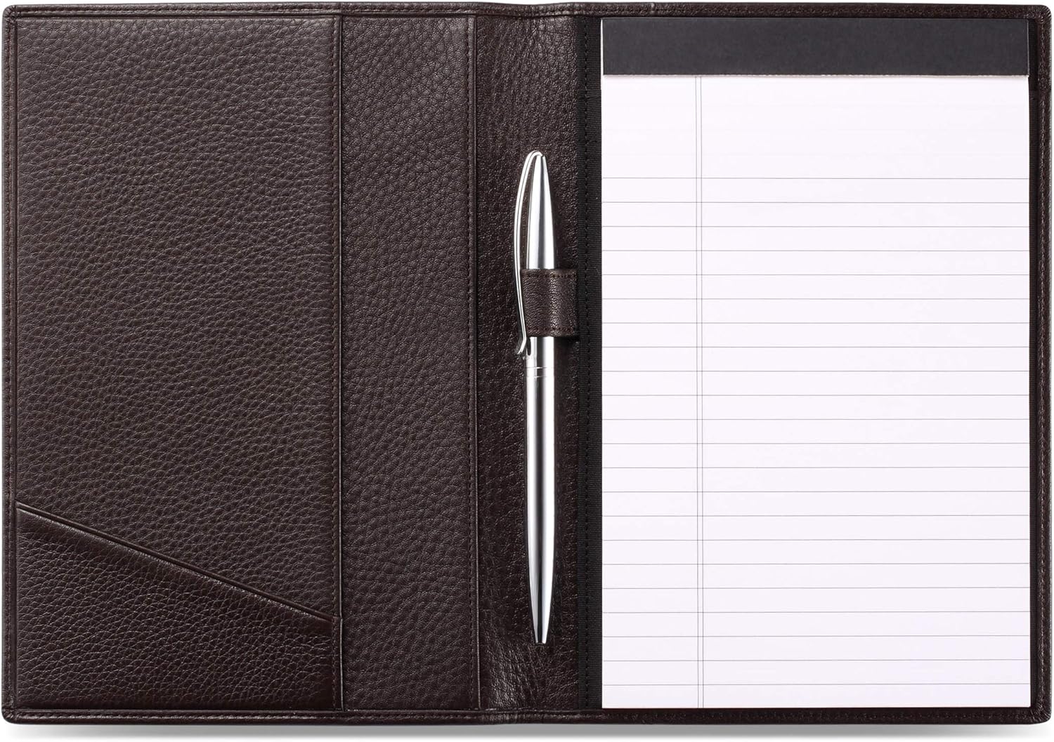 Leather Junior Padfolio for Men & Women with Pen Loop, Italian Calfskin, Business Portfolio Notebook Folder (Pebbled Coffee)