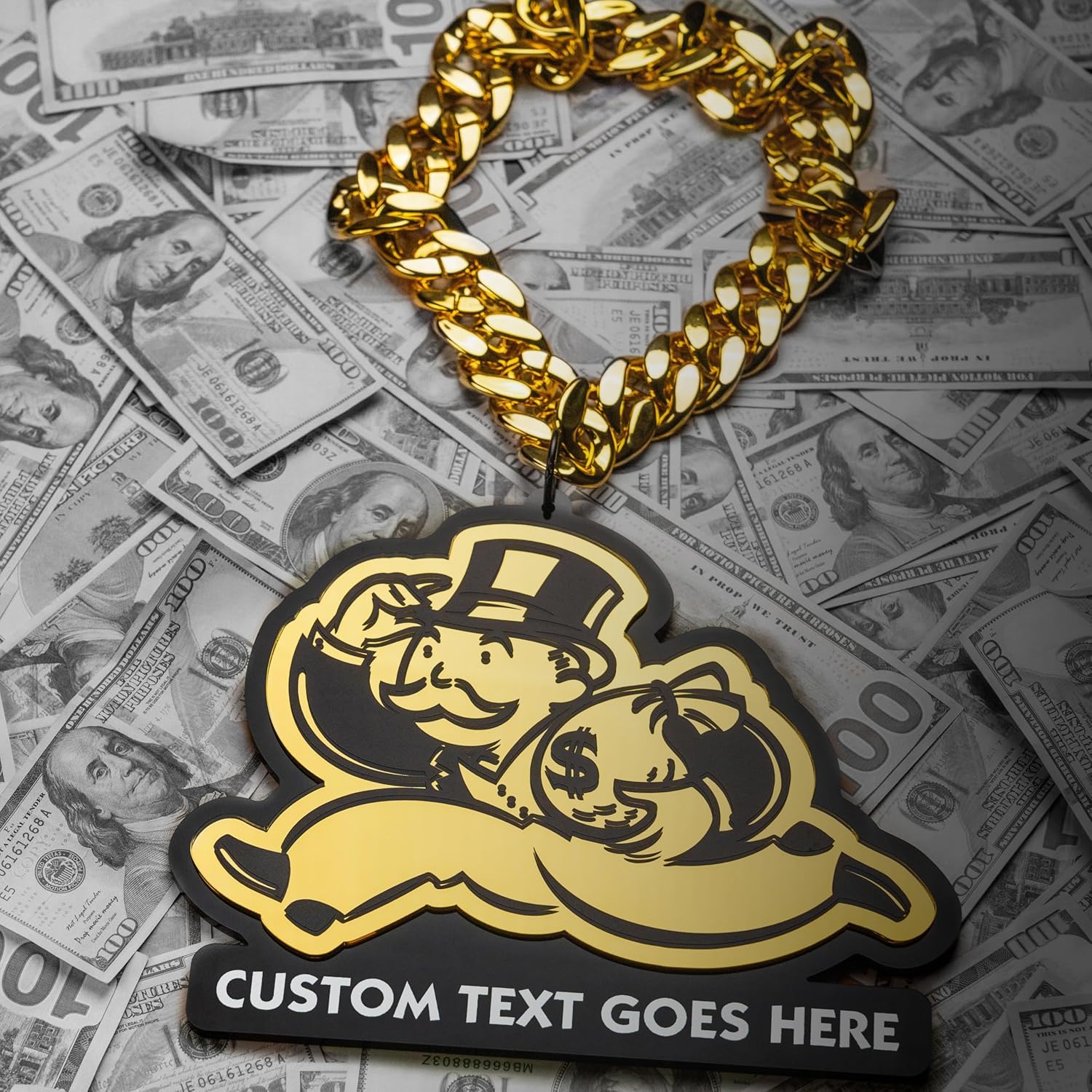 TrophySmack Official Monopoly Turnover Chain - 9.75" Custom Acrylic Pendant & 35" Cuban Link Necklace - Running Man Trophy Award for Sales, Sports & Competitions