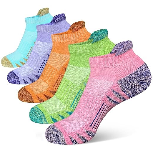 Womens Ankle Anti-blister Thick Cushioned Wicking Odor Resist Athletic Running Socks 5 Pairs
