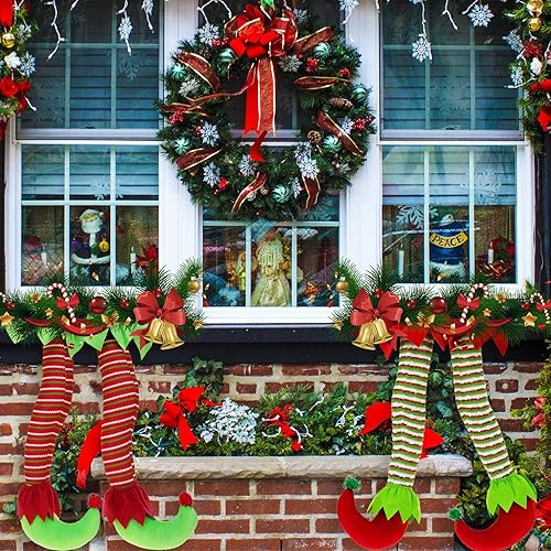 Miniatura 7 de DearSun Piernas de elfo de 22 pulgadas de alto, adornos para decoración de árbol de Navidad, patas de elfo de felpa para adornos de árbol (rojo y