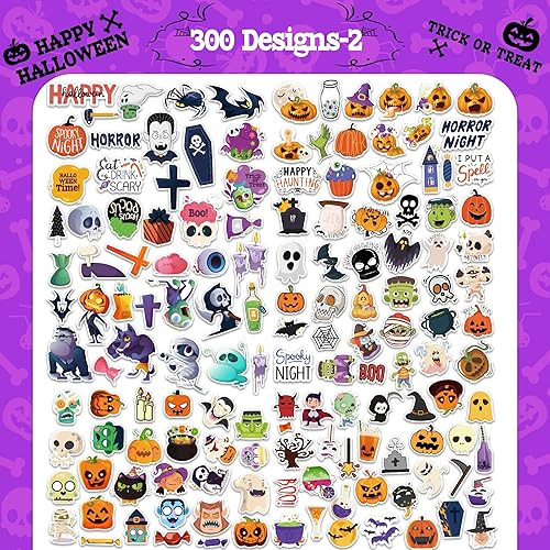 Miniatura 3 de LINAYE 300 calcomanías de Halloween que no se repiten, impermeables, de vinilo adhesivo, paquete de calcomanías de Halloween para niños, regalos de