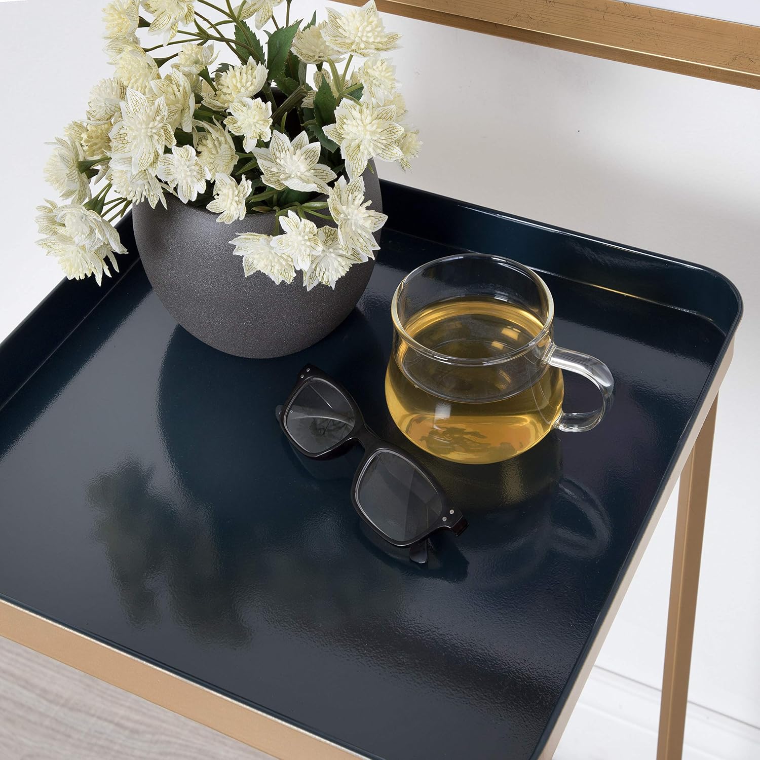 Kate and Laurel Celia Modern Square Tray Side Table, 14 x 14 x 26, Navy Blue and Gold, Foldable Metal Accent Table for Storage and Display