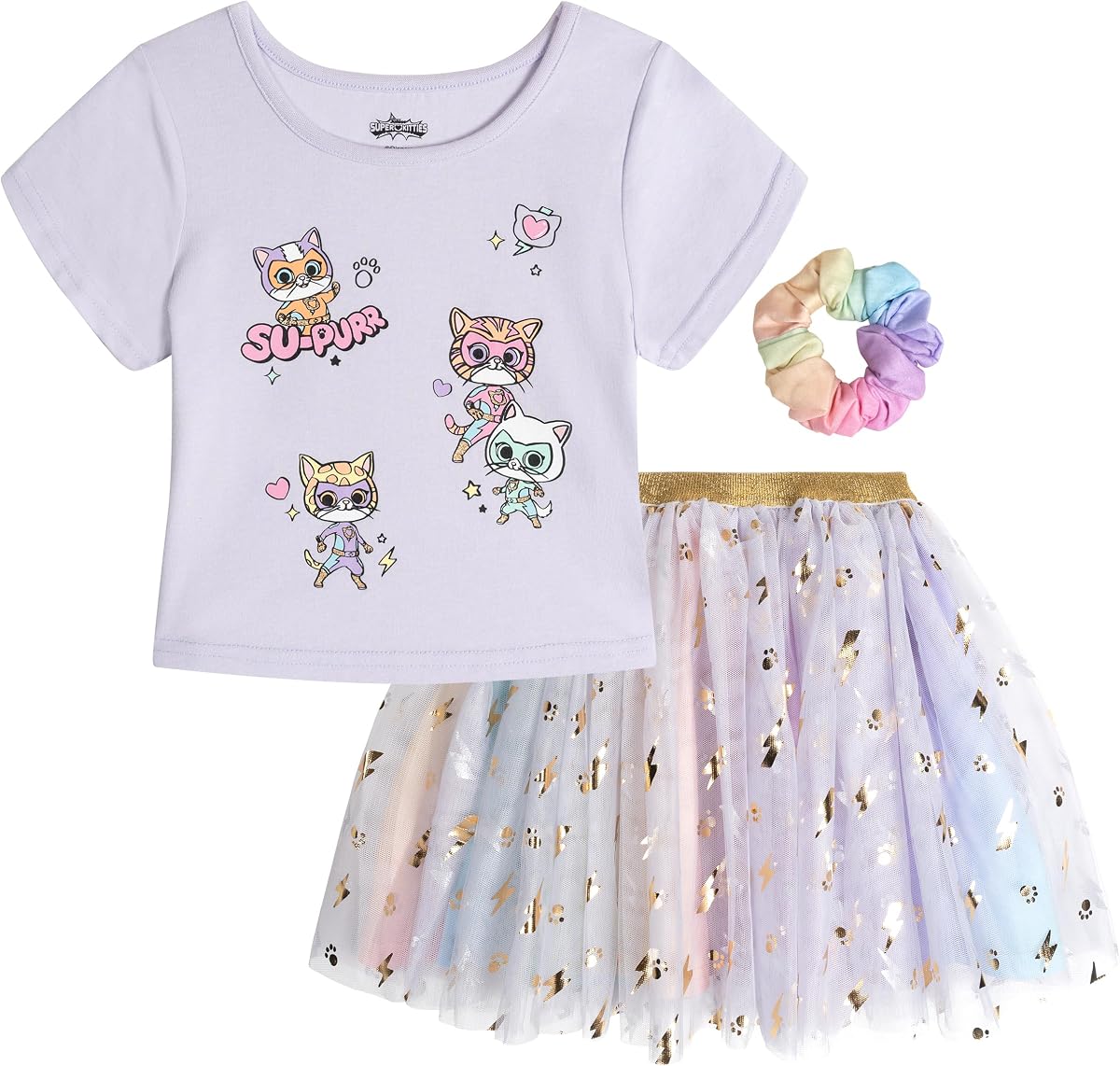 Disney Girls 3pc T-Shirt, Skirt & Scrunchie Set Toddler to Big Kid Sizes (2T - 14-16)
