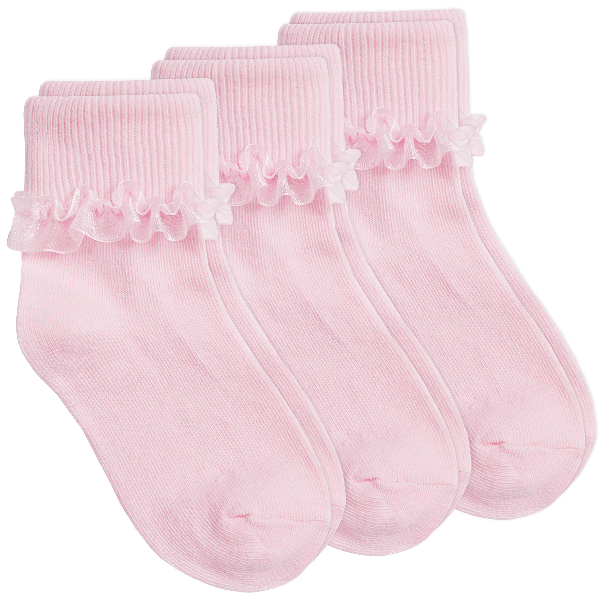 Cottonique Girls Pink - 3 Pairs Frilly Lace Ankle Socks - 3 Or 6 Pair Trainer Liners Pink 6-8.5