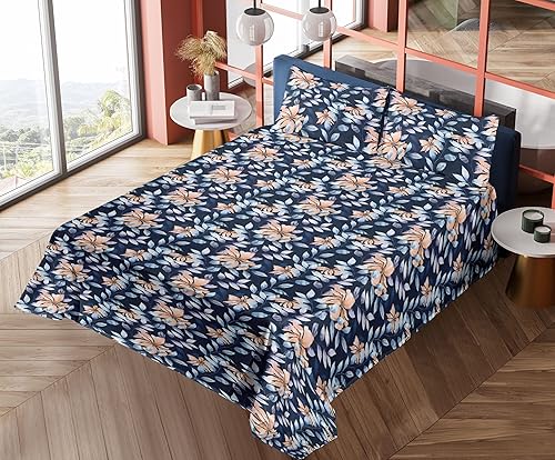 Miniatura 7 de Ambesonne Botanical Sheet Set, Wild Nature Style Floral Illustration on Night Inspired Backdrop Print, Fitted and Flat Sheet with Pillowcase Bedding