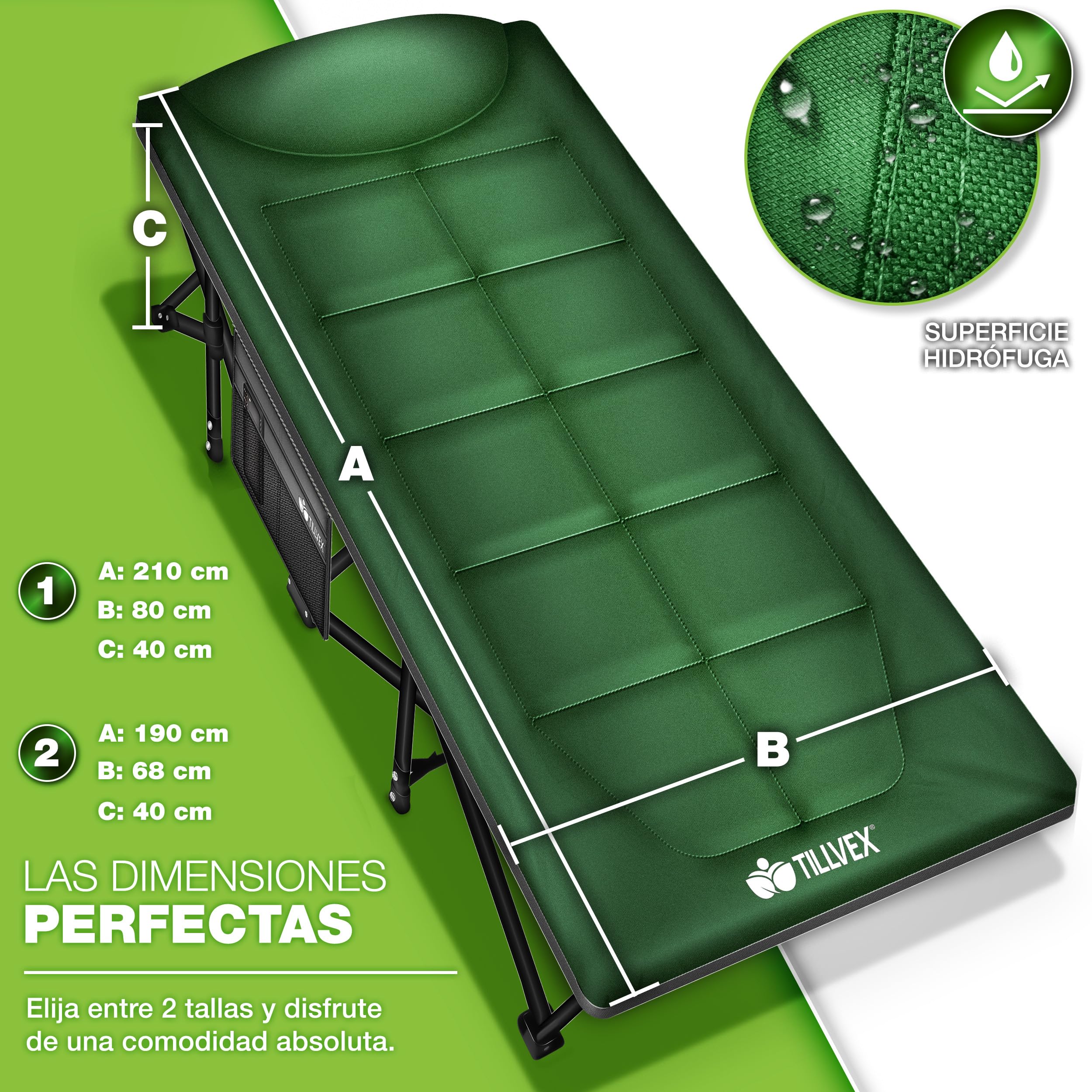 tillvex® Cama de camping plegable con bolsa de transporte de hasta 200 kg | Tumbona de camping extra ancha | Cama plegable para exteriores e interiores | Cama plegable para invitados para jardín,
