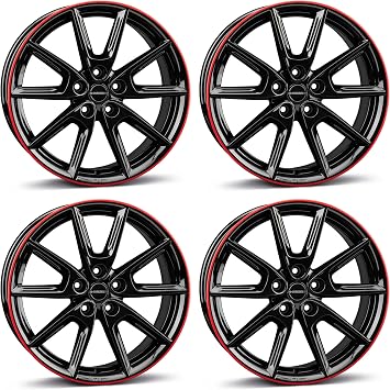 4x Borbet alloy rims LX18 8x18 ET48 5x114,3 black glossy rim red compatible with Suzuki Kizashi S-Cross Swift Sport SX4 Vitara