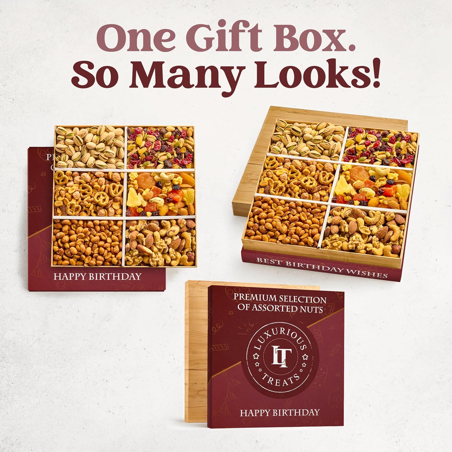 Luxurious Treats Nuts Gift Basket, Happy Birthday Nut Gifts Gourmet Collection Healthy Food Box Mixed Cravings Platter Tray Sampler Assortment Mix for Men Women - Image 8