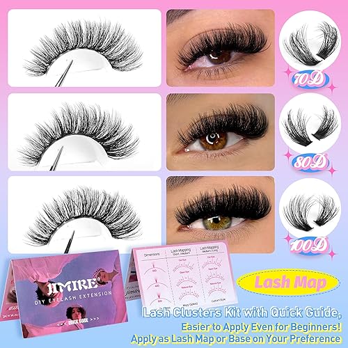 Miniatura 3 de JIMIRE Kit de extensiones de pestañas esponjosas con volumen, kit de extensiones de pestañas onduladas con unión y sello, pinzas de pestañas rizadas