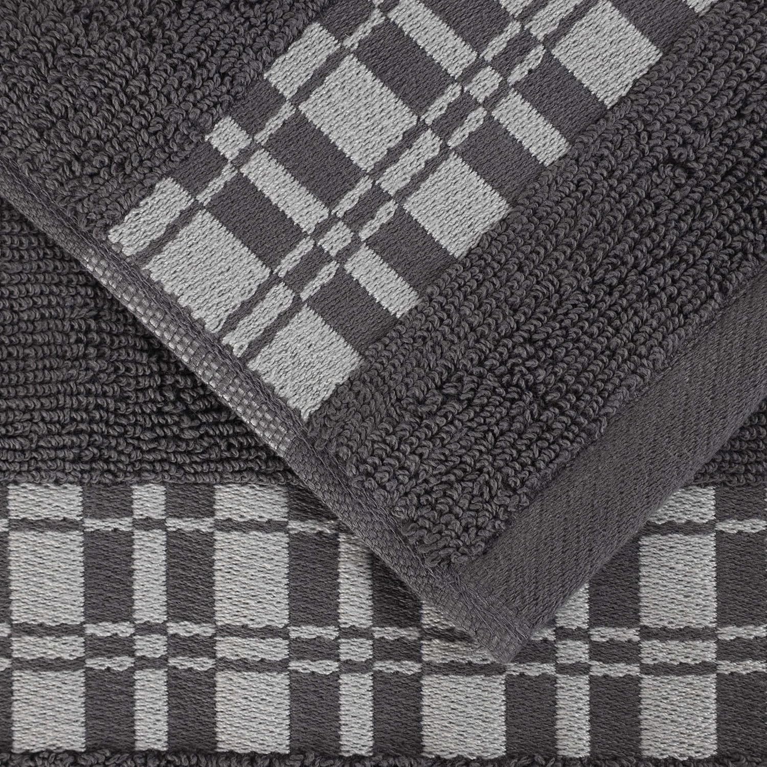 Superior Larissa Cotton Bath Towel Set, Geometric Design, Dobby Border, Medium Weight Towels for Bathroom, Guest Bath, Spa, Resort, Hotel, Airbnb, Home Essentials, Includes 4 Bath Towels, Light Blue