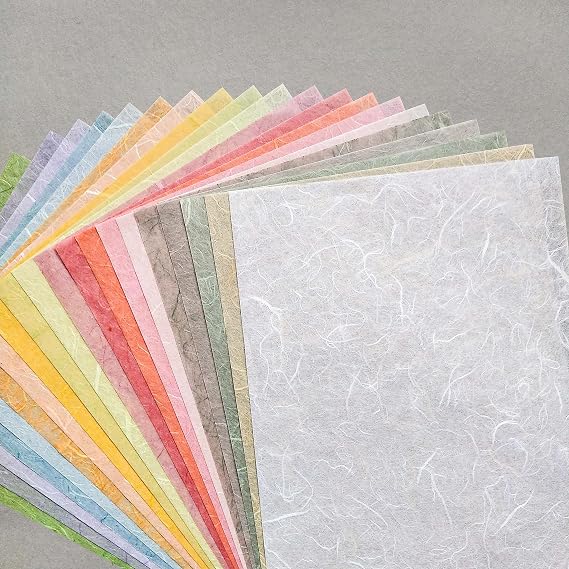 Kozo Studio - Assorted A4 Pastel-tone Mulberry Paper Set (40 Sheets) | Premium Decorative Paper for Scrapbooking, Card Making, Collage, Mixed Media Crafts, and DIY Projects