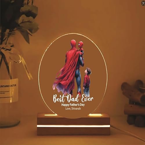 CRAFTY MARVELS Personalized Fathers Day LED Night Lamp, Mobile App Controlled, Multi-Colour, 20 x 15 cm, Superhero Theme, Design 10