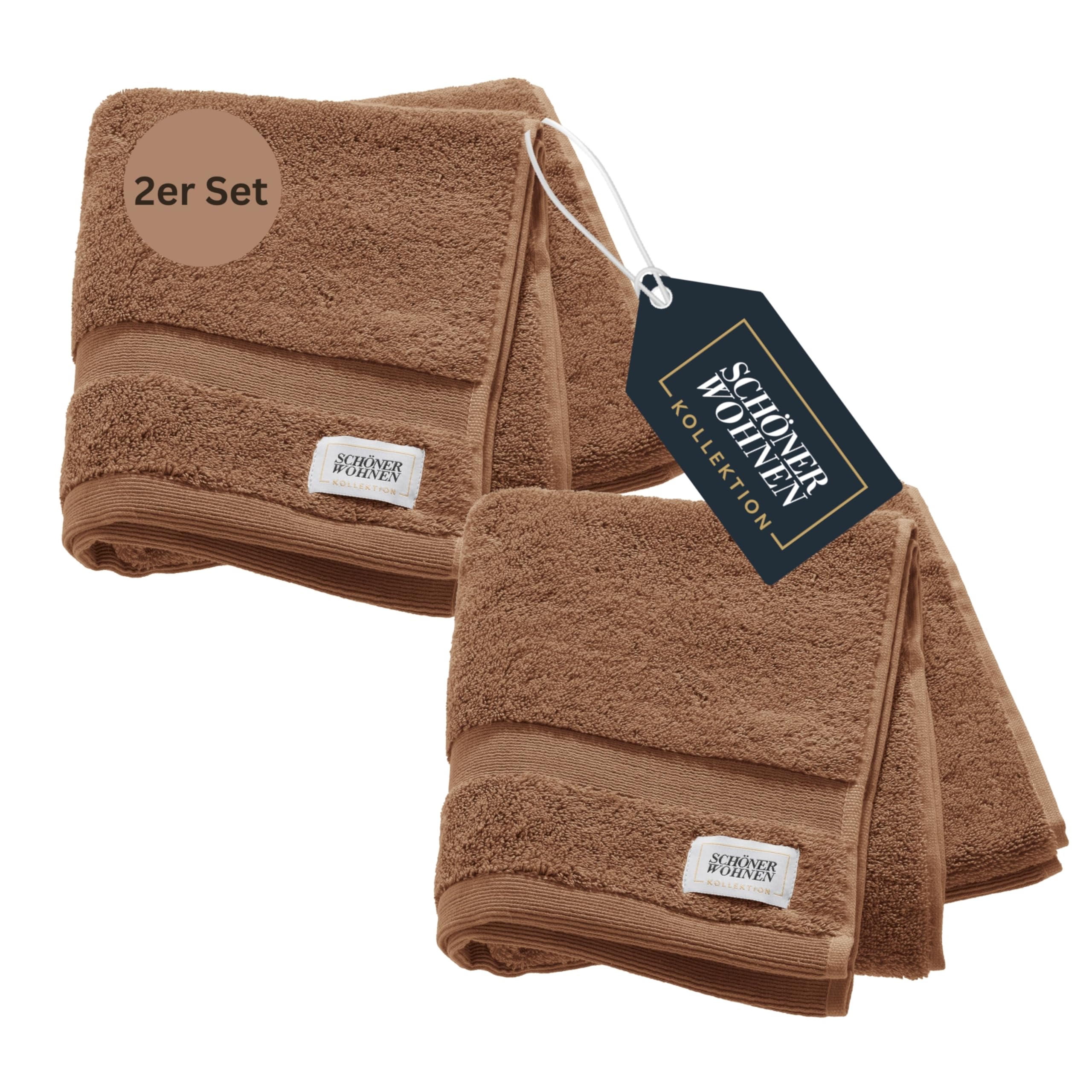 SCHÖNER WOHNEN 2er Set Premium Handtuch 50x100 cm - saugstark - Luxus Handtücher Braun 2teilig - 100% Baumwolle - flauschig weich - als Handtuch-Set kombinierbar - Frottiertücher - Öko-Tex