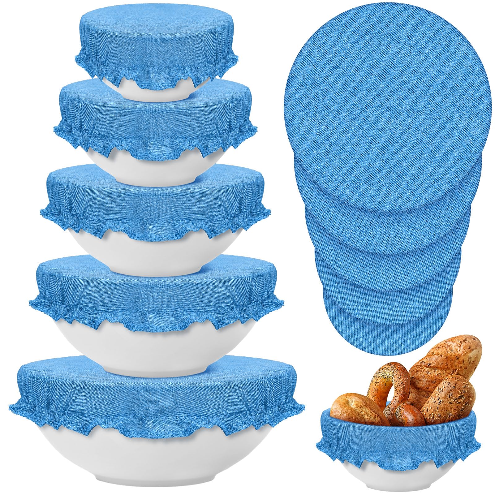 Patelai 10 Pcs Bowl Covers Reusable in 5 Size Fabric Stretch Dish Covers