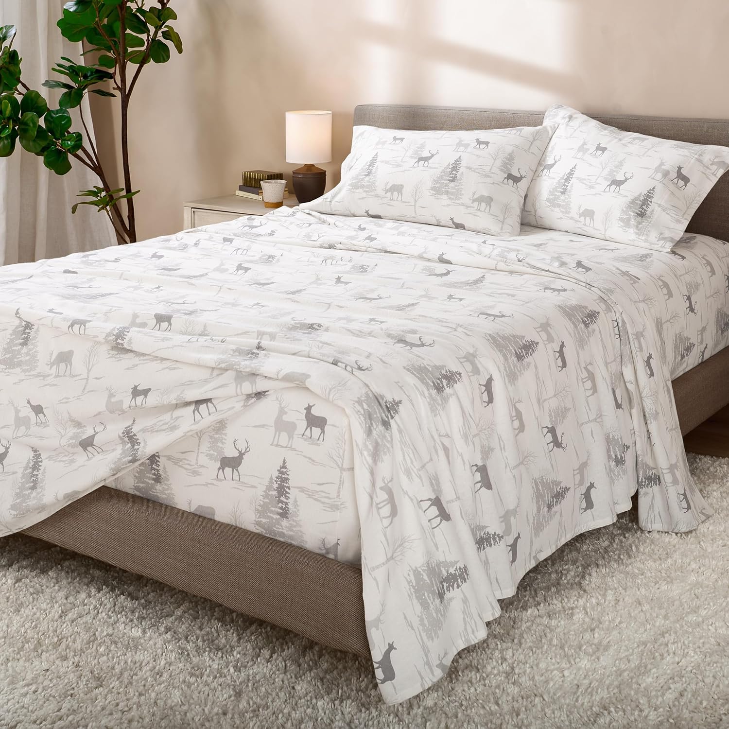 bare home flannel sheet set prints, 100% cotton, velvety soft heavyweight - double brushed flannel for extra softness & comfort - deep pocket - bed sheets (full, elk) full 24 - elk
