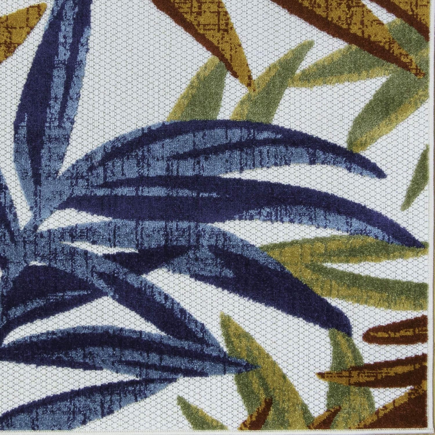 Gertmenian Textured High Low Indoor Outdoor Area Rug, Fade & UV Resistant, Bamboo Palm Leafs Blue Red Gold, 6x9 Medium, 22466