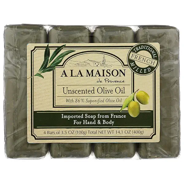 A LA MAISON Hypoallergenic Unscented Bar Soap - Triple French Milled Natural Moisturizing Hand Soap Bar (4 Bars of Soap, 3.5 oz) 1