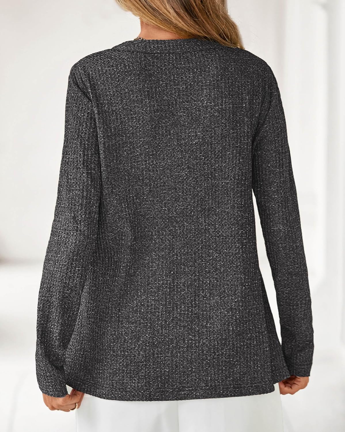 KIRUNDO Waffle Knit Tops V Neck Long Sleeve Blouses for Women Dressy Casual Henley Work Shirts 2026 Spring Fall Clothes - Image 2