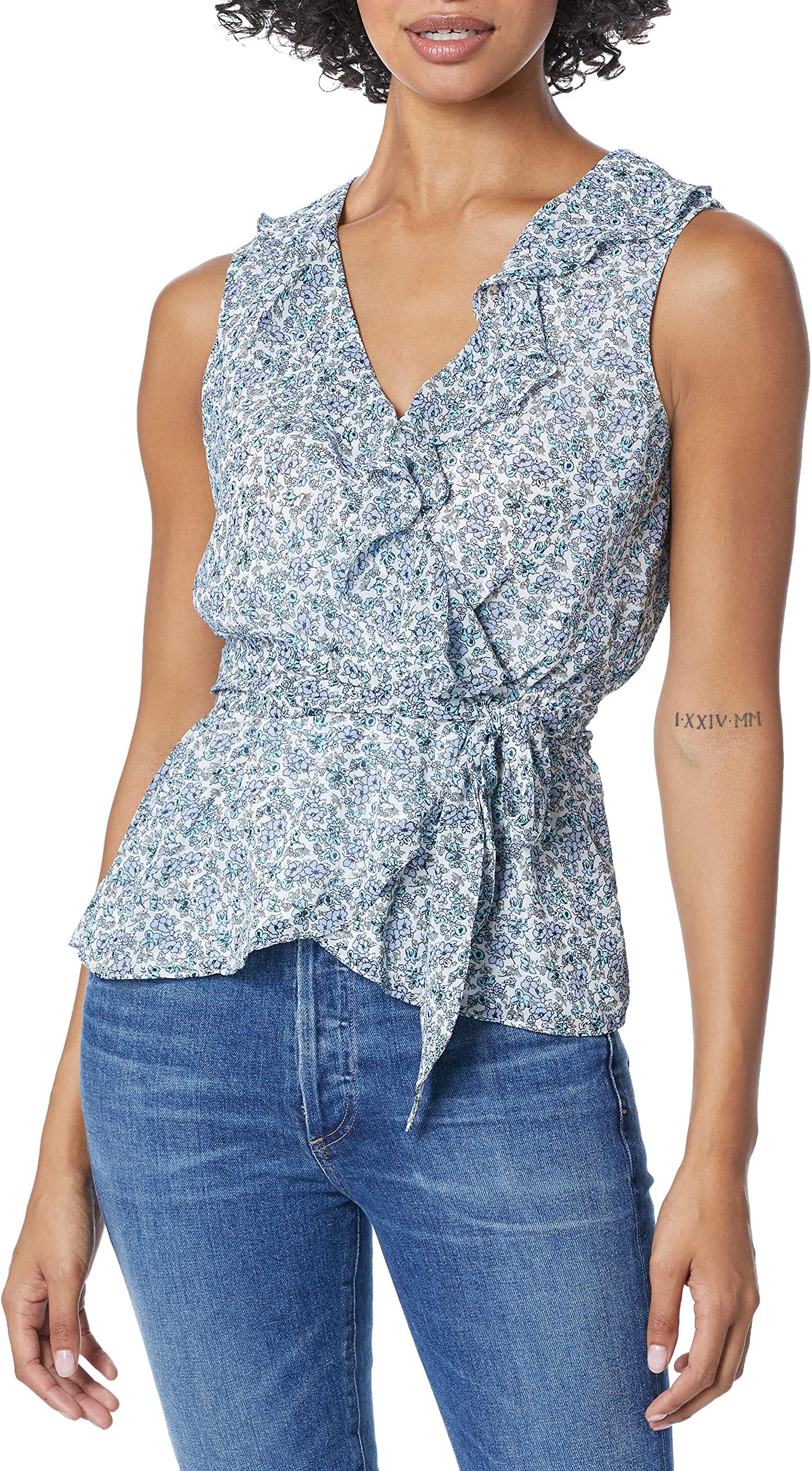 Womens's Ruffle Wrap Top, Self Belt