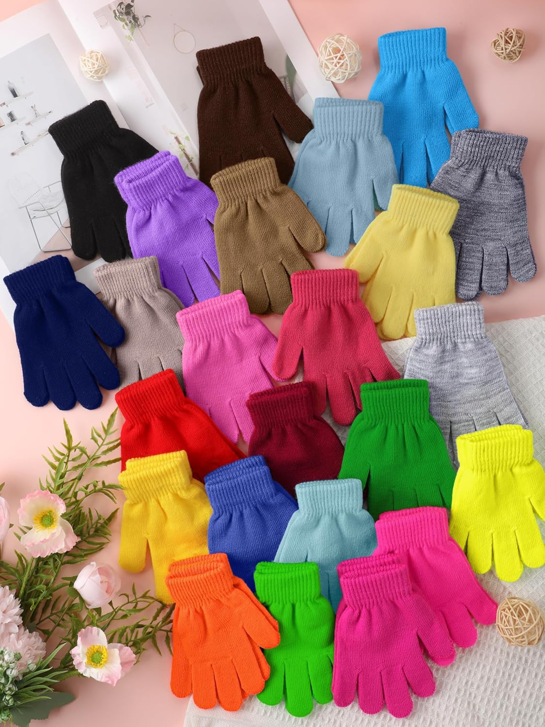 Glooarm 24 Pairs Kids Winter Gloves Warm Stretchy Knitted Full Finger Gloves Bulk for Boys Girls 1-14 Years - Image 4