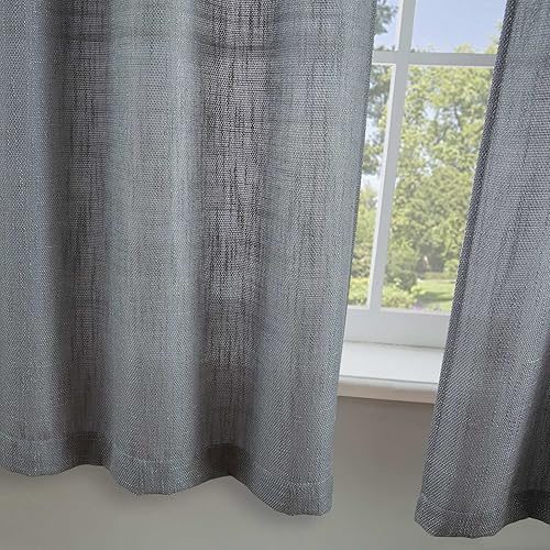 Miniatura 6 de Valea Home Cortinas de arpillera con bolsillo para barra para ventanas cortas de cocina, marrón rústico, lino café de 36 pulgadas, gris, juego de 2