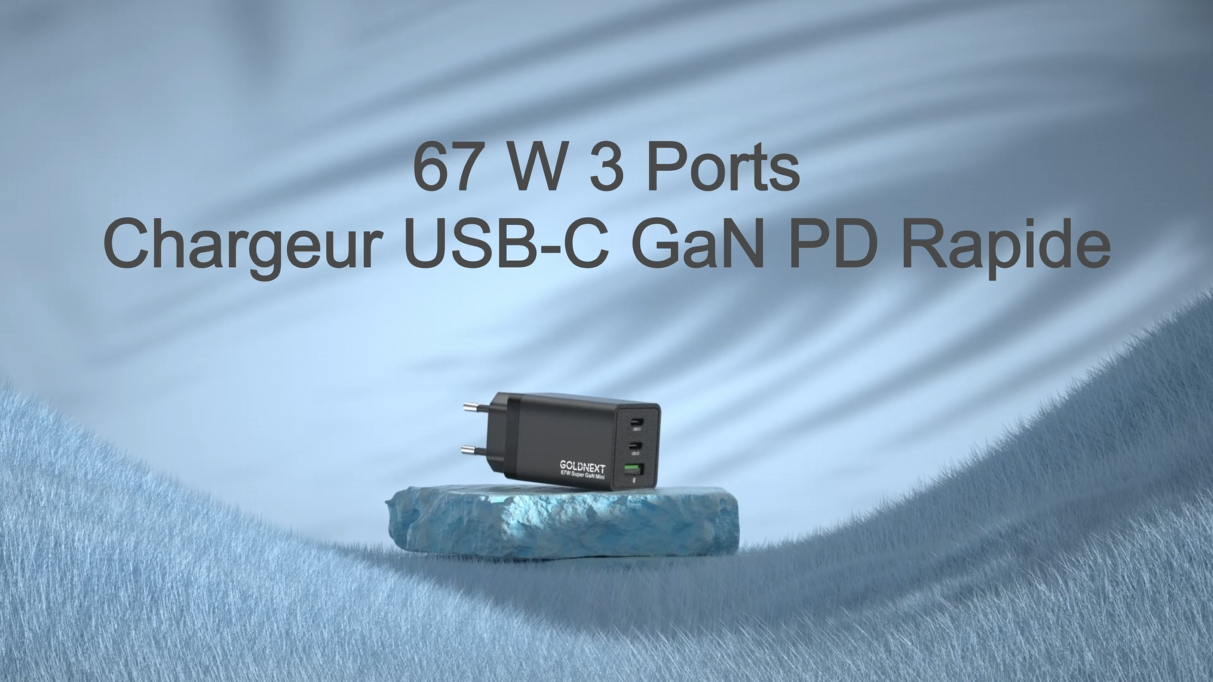 Chargeur GaN 67W 3 Ports USB-C/USB-A - Rapide PD 3.0 PPS, Pour MacBook, IPhone, Samsung, Câble Inclus - 6
