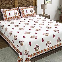 BLOCKS OF INDIA Hand Block Printed 200 TC Cotton King Size Bedsheet | Pink Rose