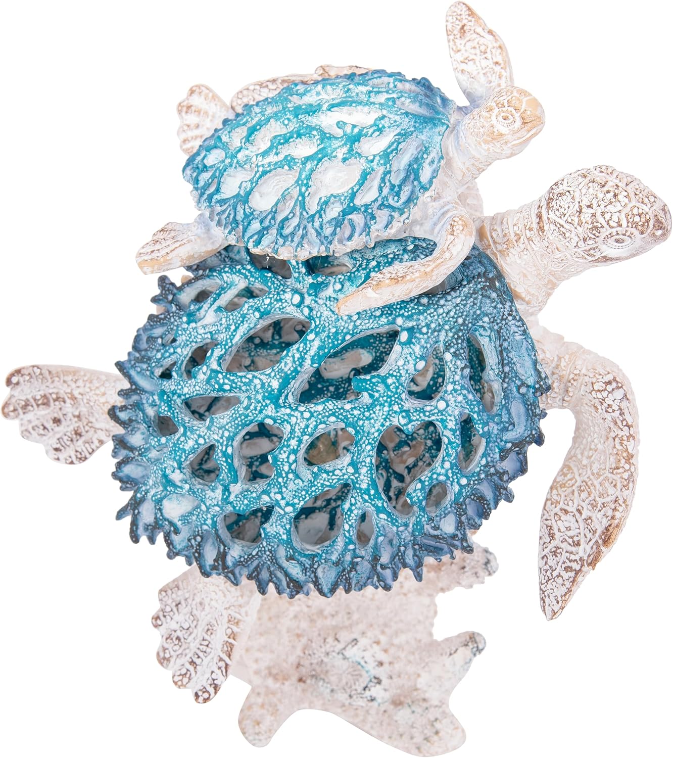 Coastal Sea Turtle Figurine Mama and Baby Swimming on Coral Reef Base Coastal Tabletop Decor Nautical Room Accents
